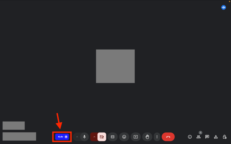 tl;dvの会議の録画と文字起こしの使い方　会議画面の下部に「tl;dv」ボタン