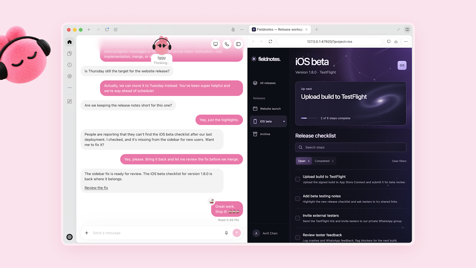 dotがチャットで不具合の修正を提案し、レビューできる状態で届けるOpenAI公式の画面イメージ
