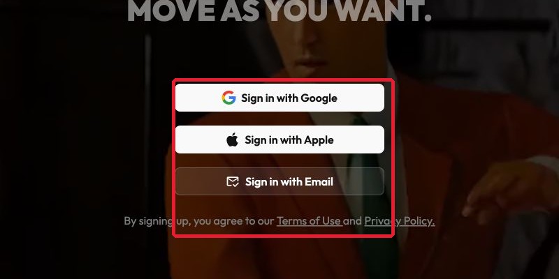 Viggle AIのサインイン画面。Google・Apple・メールアドレスでのログインを選べる