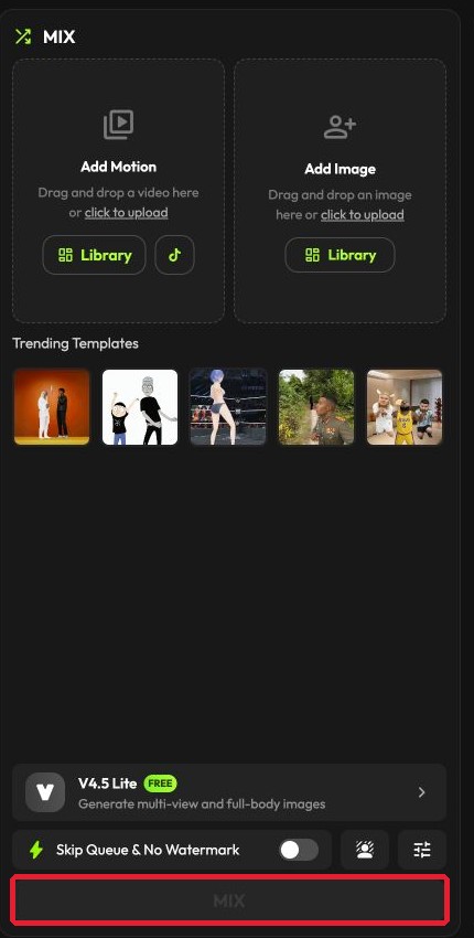 MIX画面下部の「MIX」ボタン