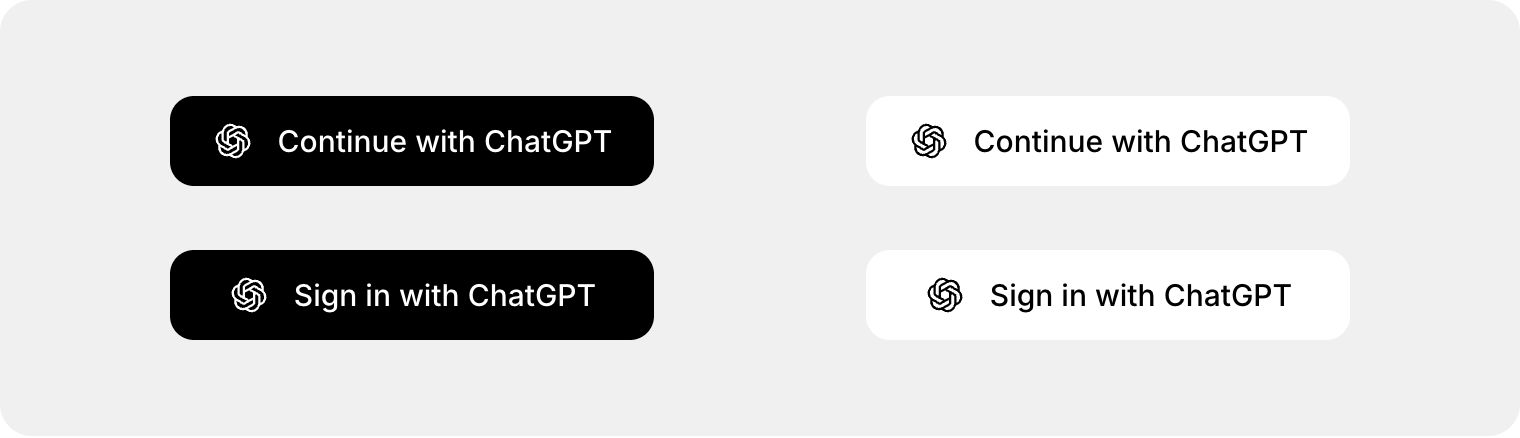 黒地と白地のContinue with ChatGPT・Sign in with ChatGPTの4種類のボタン