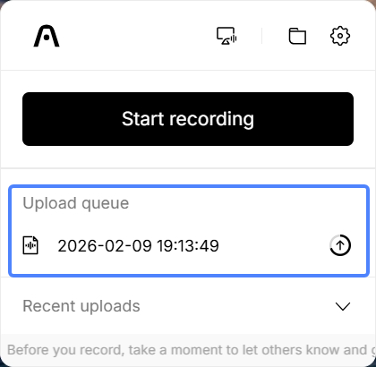 Upload queueにファイルが表示された公式画面例