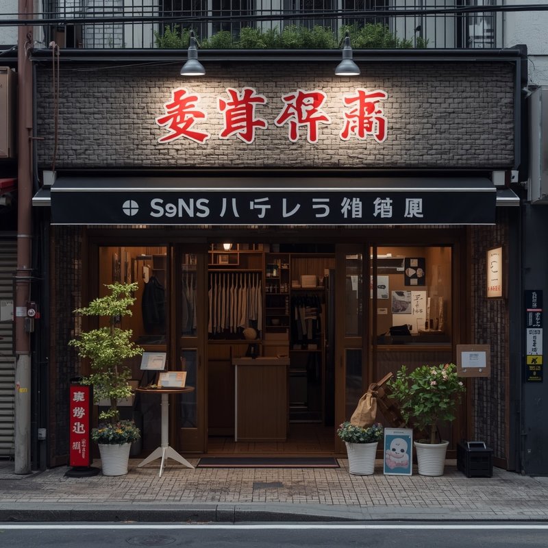 カフェのバナーを頼んだのに、Leonardo.Aiが読めない文字の看板を掲げたお店の外観の写真を作った結果