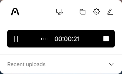 Plaud Desktopの録音中の画面。経過時間が表示されている